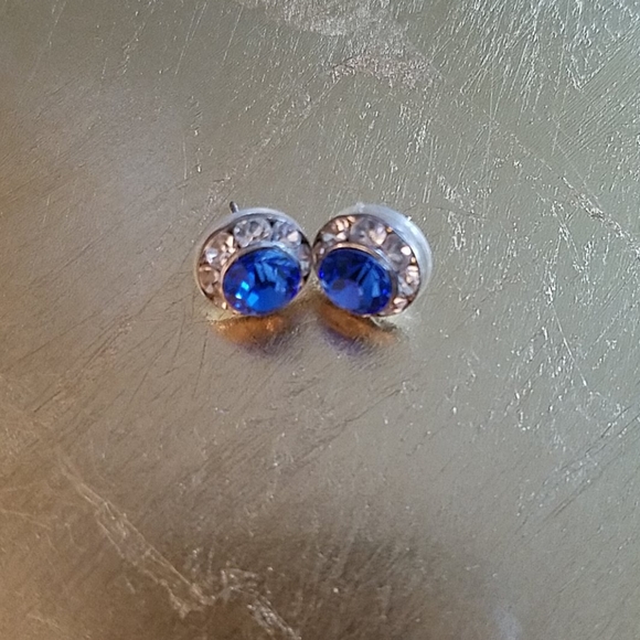 Bright blue and rhinestone earrings - Picture 1 of 2